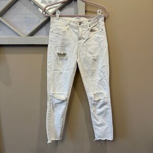 Agolde Sophie Crop Skinny Denim Jeans in White Shoreline Destruct Size 27‎